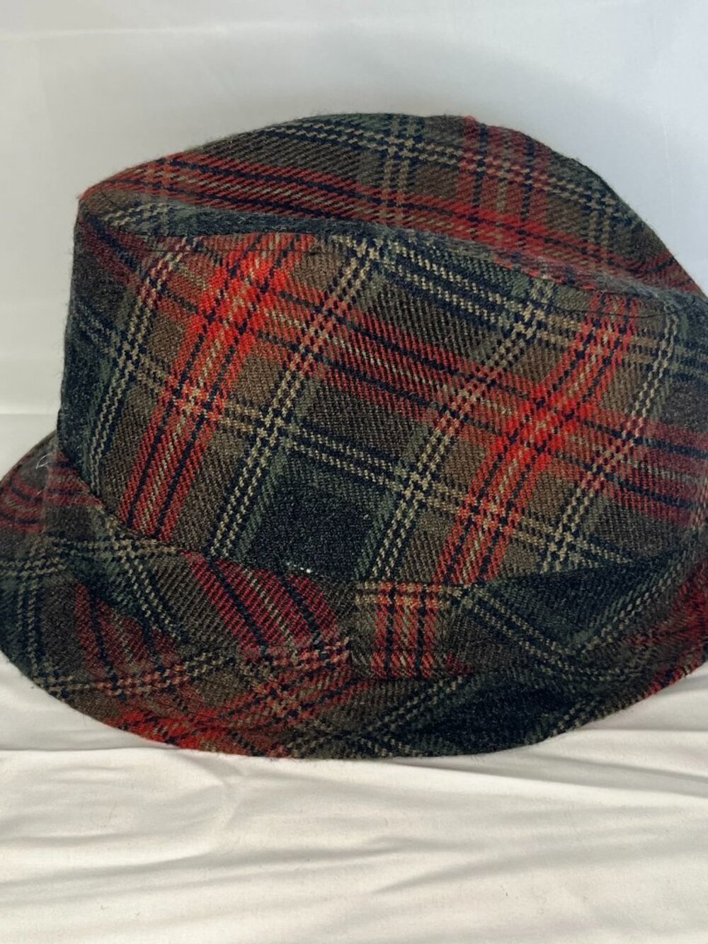 Target Fedora Hat Men's Tweed Gray Red Plaid Short Brim Wool blend Medium Large